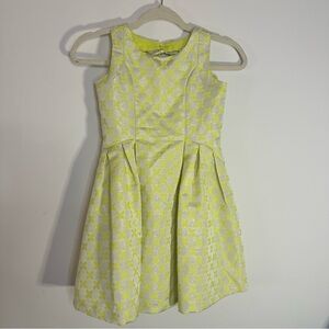 Little Angels by Us Angels Neon Yellow Jacquard Party Dress Girls 7 Bow Back